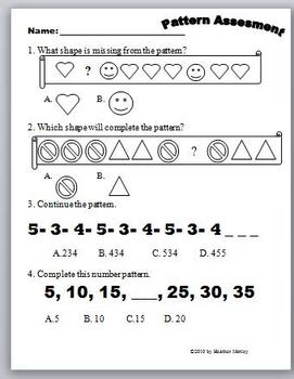 Preview of Math: Pattern Assessment and Study Guide