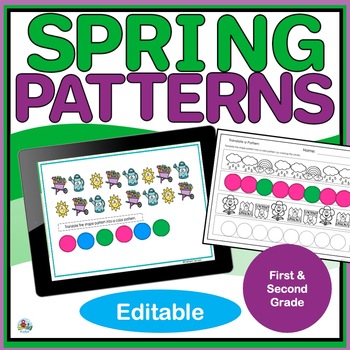 Preview of Math Patterning Spring Activities and Math Pattern Worksheets for 1st and 2nd