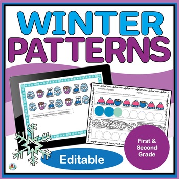 Preview of Math Patterning Winter Activities and Math Pattern Worksheets for 1st and 2nd