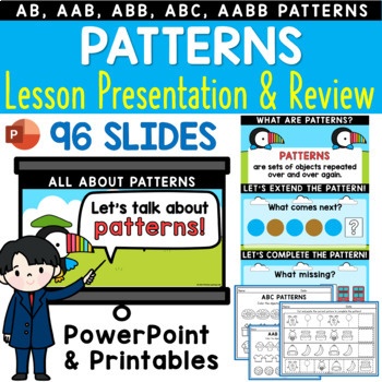 Preview of Math Patterns Kindergarten PowerPoint and Worksheets