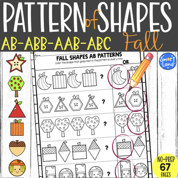 Preview of Math Patterns of SHAPES worksheets AB AAB ABB ABC | Fall