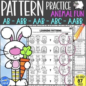 Preview of Math Patterns worksheets AB AAB ABB ABC AABB | Animal Fun