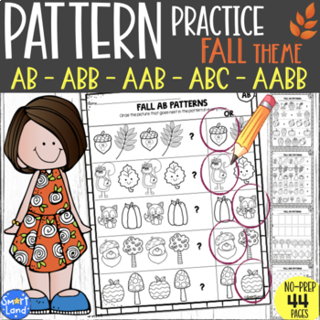 Preview of Math Patterns worksheets AB AAB ABB ABC AABB | Fall