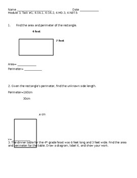 Preview of Area & Perimeter Math Task (Eureka/EngageNY, Grade 4, Module 3)