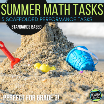 Preview of Math Performance Task Problems Grade 2-3 Summer Theme | Print and Digital