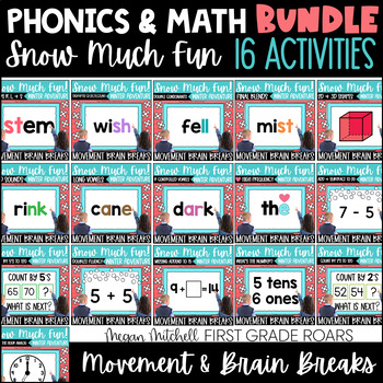 Preview of Math & Phonics Snow Activities Fact & Fluency Winter Adventure Movement Break