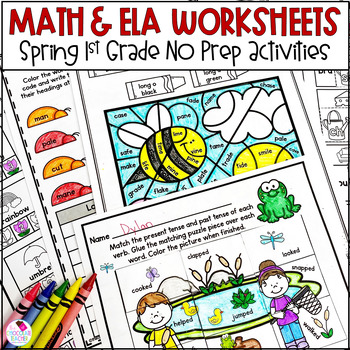 Preview of Spring Phonics Math Grammar Worksheets 1st Grade NO Prep Practice