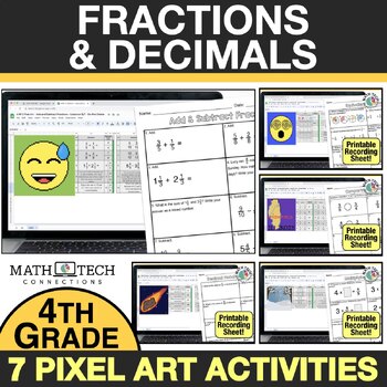 Preview of 4th Grade Digital Math Pixel Art: Fractions & Decimals Math Mystery Pictures