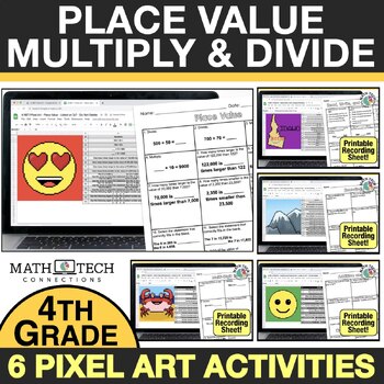 Preview of 4th Grade Digital Math Pixel Art: Place Value, Add & Subtract, Multiply & Divide
