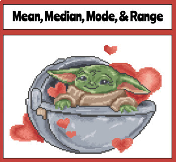 Preview of Math Pixel Art - Mean, Median, Mode, and Range - Valentine Baby Alien
