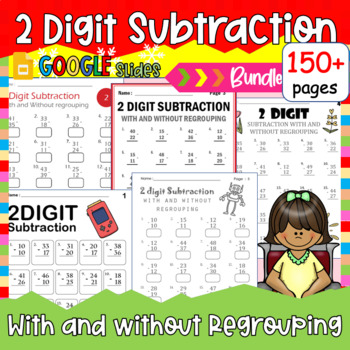 Math Place Value, 2 Digit Subtraction With And Without Regrouping, No Prep