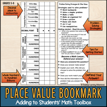 Preview of Math Place-Value Problem-Solving Bookmark