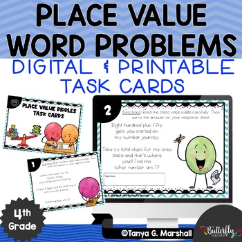 Preview of Place Value Word Problems | 4th Grade One & Two Step Math Word Problems