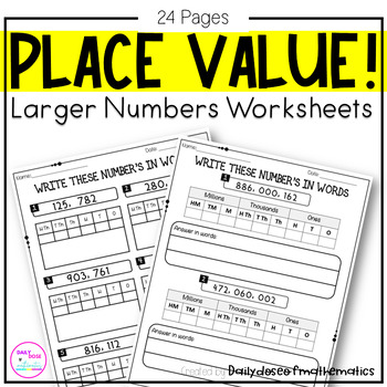 Preview of Math Place Value to Millions Worksheets Multi Digit Number Practice Grade 4 & 5 