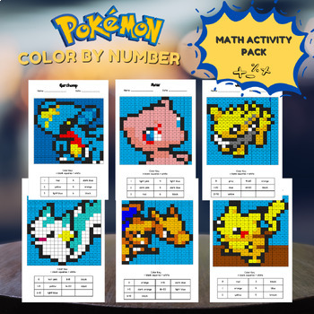 Preview of 47 Math Pokemon Color by Number, Early Finisher Activity Pack | Coloring Pages