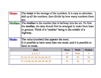 Preview of Math Poster: Mean, Mode, and Median