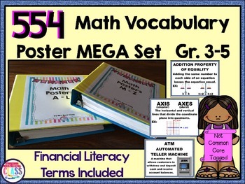 Preview of Math Word Wall Grades 3, 4 & 5 (554 words + Financial Lit)  Growing Set