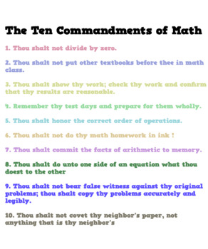 Preview of Math Poster: The Ten Commandments of Math