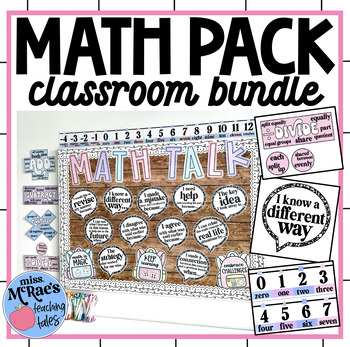 Preview of Math Posters Bundle | Large Number Line | Operations Posters | Math Talk