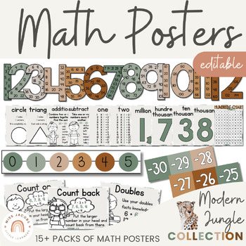 Preview of Math Posters Bundle | Mathematics Bulletin Board Displays | Modern Jungle