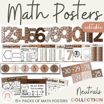 Preview of OMBRE NEUTRALS Math Posters Bundle | Calming Classroom Decor
