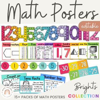 Preview of Math Posters Bundle | RAINBOW BRIGHTS | Rainbow Classroom Decor