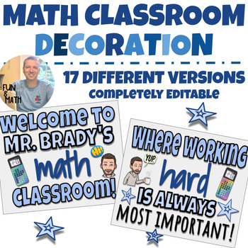 Preview of Math Posters "Math Teacher "Welcome"" editable