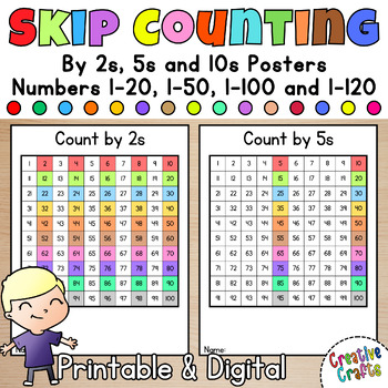 Preview of Math Posters Numbers 1-20, 1-50, 1-100 & 1-120: Skip count by 10s, 5s, and 2s