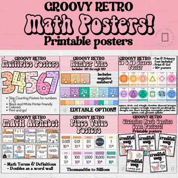 Math Posters- Retro Groovy Classroom Decor by Kristi DeRoche | TPT
