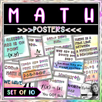 Preview of Math Posters Watercolor Set - Middle & High School