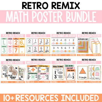 Preview of Math Posters and Displays / Math Bulletin Board / Retro Remix BUNDLE