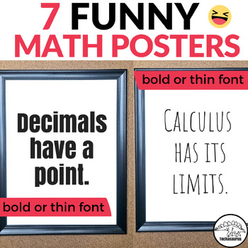 Preview of Math Classroom Decor - Math Posters - Algebra, Calculus, Geometry Humor