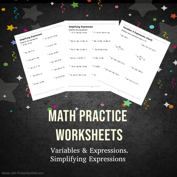 Preview of Math Practice Activities, Evaluating, Simplifying Algebraic Expressions