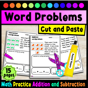 Preview of Math Practice Addition and Subtraction Word Problems Cut and Paste Sheets