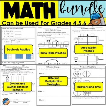 Preview of Bundle Math Practice Worksheets for Grades 4,5, and 6
