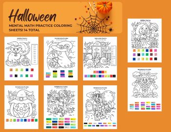 Preview of Math Practice | Multiply Add Divide Subtract | Coloring | Halloween Themed