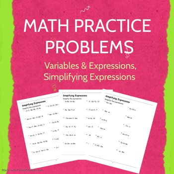 Preview of Math Practice Problems, Order of Operations Worksheets Evaluating Expressions