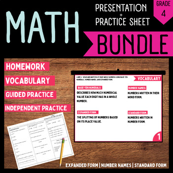 Preview of Math Practice Sheet & Presentation Bundle | 4.NBT.2 | 4th Grade