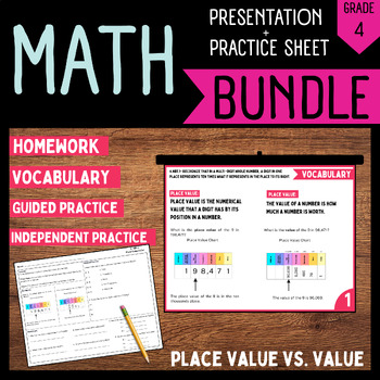 Preview of Math Practice Sheet & Presentation Bundle  | Place Value | 4th Grade