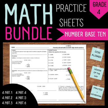 Preview of Math Practice Sheets Bundle | 4th Grade | Number Base Ten