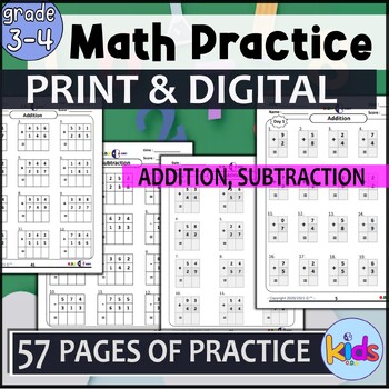 Preview of Math Practice Worksheets Addition, Subtraction [ 57 Printable Activities ]