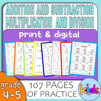 Preview of Math Practice Worksheets Addition, Subtraction, Multiplication, and Division