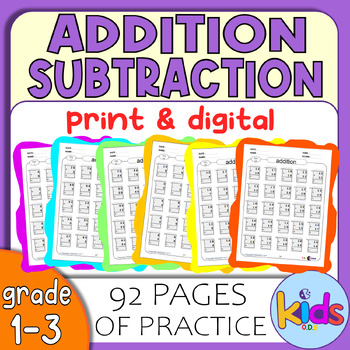 Preview of Math Practice Worksheets Addition and Subtraction Grade 1-3 ( digits 0-99)