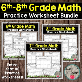 Preview of Math Practice Worksheets Bundle for 6th, 7th, and 8th Grade