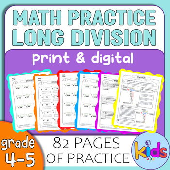Preview of Math Practice Worksheets Grades 4 & 5 long Division Exercises