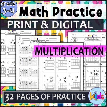 Preview of Math Practice Worksheets Multiplication for Grades 3-4 [32 Printable Activities]