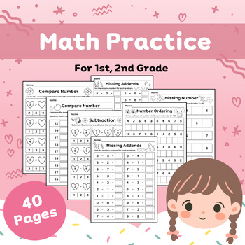 Preview of Math Practice for 1st, 2nd Grade ( 40 Worksheets)