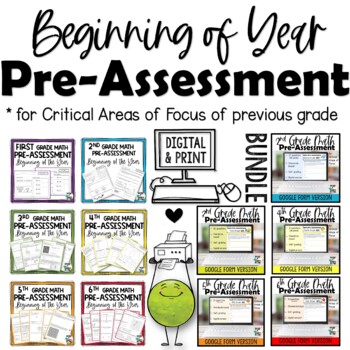 Preview of Math Pre-Assessment Bundle Google Forms & Print 2nd-6th Distance Learning