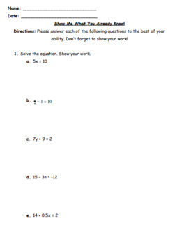 Preview of Math Pre-Assessment (EDITABLE)