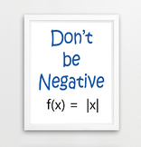 Math Print "Don't be Negative" Funny Poster Wall Art Class